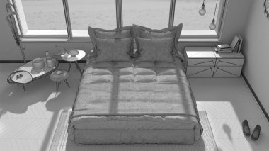 Renkli modern yatak odası büyük panoramik tamamlanmamış proje 