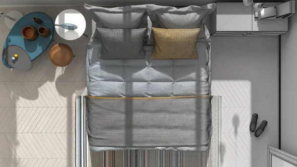 Tamamlanmamış projenin renkli modern yatak odası en iyi görmek, mimar