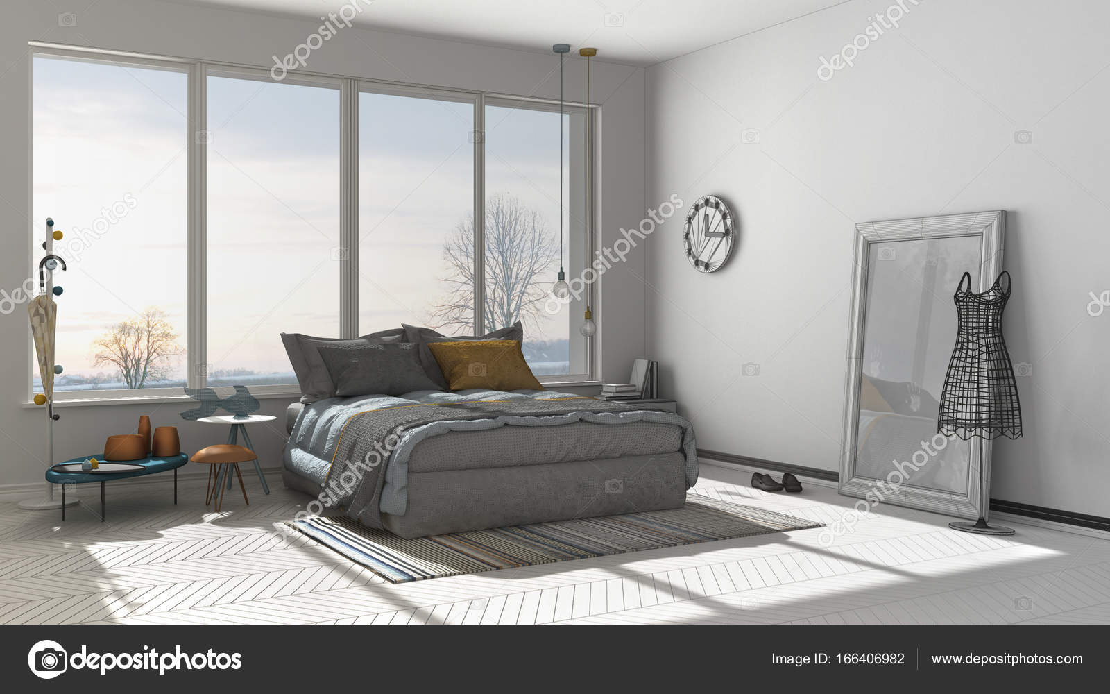 Progetto incompiuto di colorata camera da letto moderna con grandi ... Progetto camera da letto