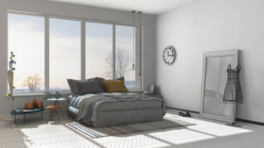 Renkli modern yatak odası büyük panoramik tamamlanmamış proje 