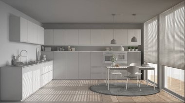 Modern mutfak masa ve sandalye, büyük bir tamamlanmamış proje 