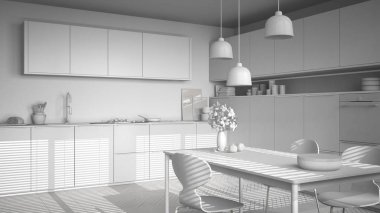 Modern mutfak masa ve sandalyeler, beyaz projenin toplam onu