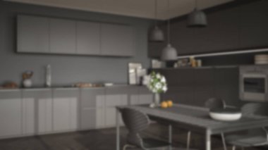 Arka plan iç tasarım, modern mutfak masa ve c bulanıklık