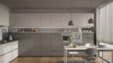 Arka plan iç tasarım, modern mutfak masa ve c bulanıklık