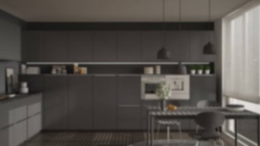 Arka plan iç tasarım, modern mutfak masa ve c bulanıklık