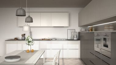 Modern mutfak masa ve sandalyeleri, balıksırtı parke zemin,