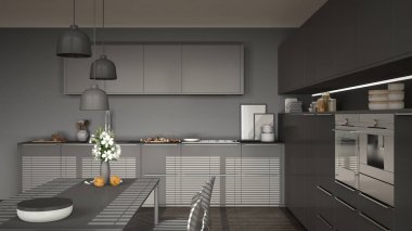 Modern mutfak masa ve sandalyeleri, balıksırtı parke zemin,