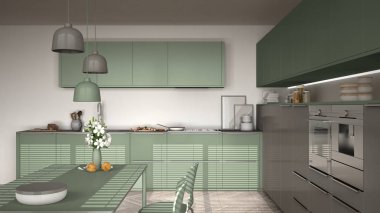 Modern mutfak masa ve sandalyeleri, balıksırtı parke zemin,