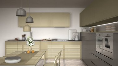 Modern mutfak masa ve sandalyeleri, balıksırtı parke zemin,