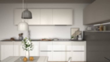 Arka plan iç tasarım, modern mutfak masa ve c bulanıklık