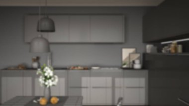 Arka plan iç tasarım, modern mutfak masa ve c bulanıklık