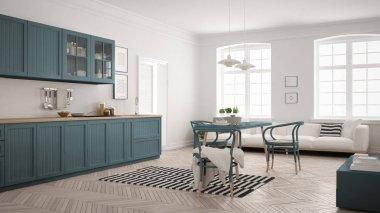 Minimalist modern mutfak yemek masası ve oturma odası, WHI