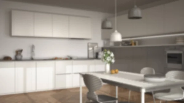 Blur fundo design de interiores, cozinha moderna com mesa e c — Fotografia de Stock