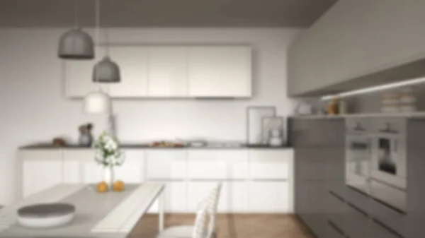 Blur fundo design de interiores, cozinha moderna com mesa e c — Fotografia de Stock