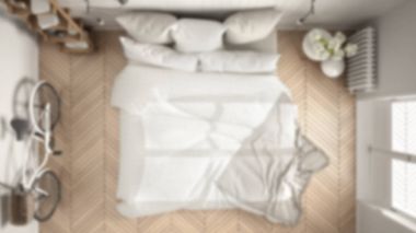 Arka plan dekorasyon, beyaz ve gri modern yatak odası w bulanıklık