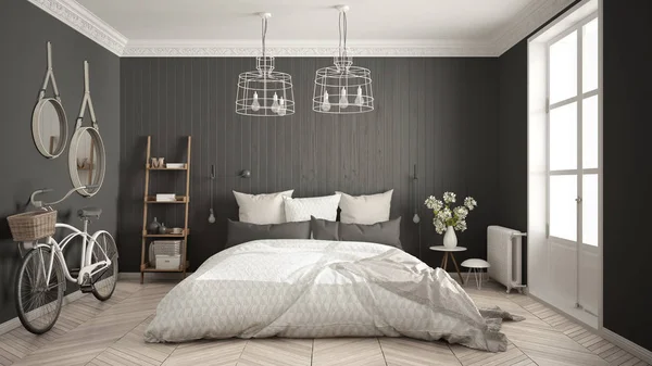 Scandinavian Minimalist Bedroom With Big Window And Herringbone Stock Images Page Everypixel