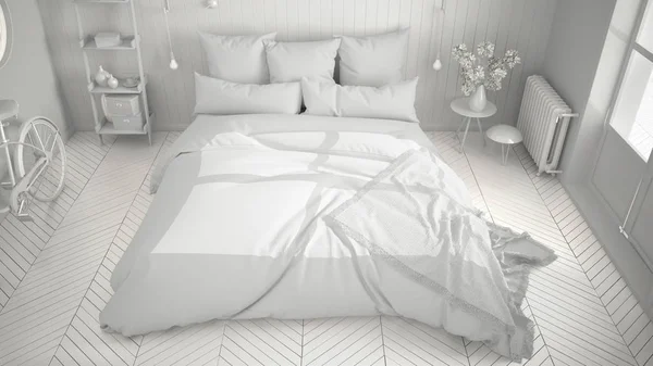 Загальний білий проект скандинавської мінімалістичної спальні з великою — стокове фото