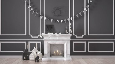 Kış, Noel, yeni yıl iç tasarım şömine ve d ile