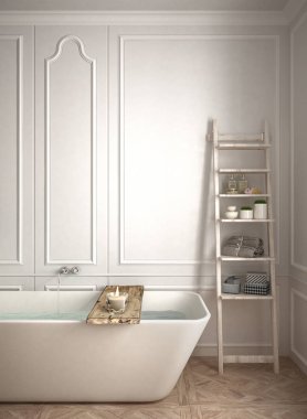 Minimalist bathroom close-up, white scandinavian interior design clipart