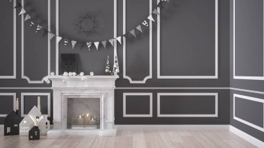 Kış, Noel, yeni yıl iç tasarım şömine ve d ile