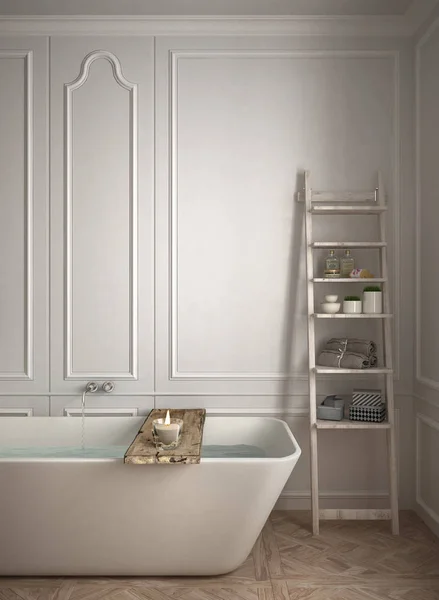 Fürdőszoba minimalista közelről, fehér skandináv lakberendezés — Stock Fotó