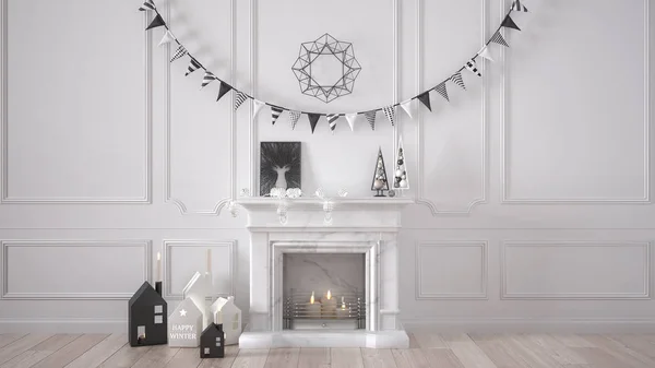 冬天，圣诞节，新年，壁炉和 d 的室内设计 — 图库照片