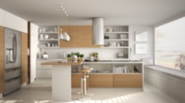 Arka plan iç tasarım, modern ahşap mutfak ahşap ile bulanıklık