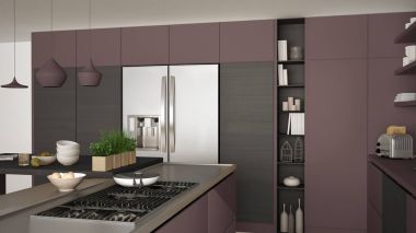 Modern ahşap mutfak ahşap detayları ile yakın, gaz w ocağı