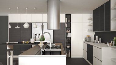 Modern ahşap mutfak ahşap detayları ile yakın, gaz w ocağı