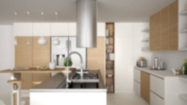 Arka plan iç tasarım, modern ahşap mutfak ahşap ile bulanıklık