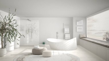 Büyük yuvarlak halı, geniş panoramik w ile modern klasik banyo