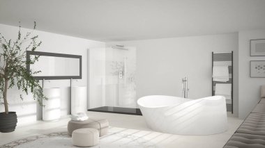 Büyük yuvarlak halı, minimalist whit ile modern klasik banyo