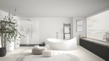 Büyük yuvarlak halı, geniş panoramik w ile modern klasik banyo