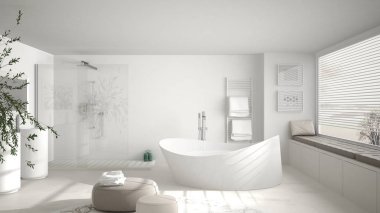 Büyük yuvarlak halı, geniş panoramik w ile modern klasik banyo