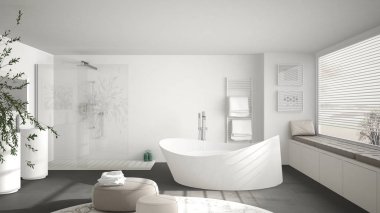 Büyük yuvarlak halı, geniş panoramik w ile modern klasik banyo