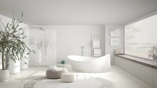 Büyük yuvarlak halı, geniş panoramik w ile modern klasik banyo