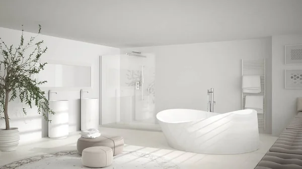 Büyük yuvarlak halı, minimalist whit ile modern klasik banyo — Stok fotoğraf