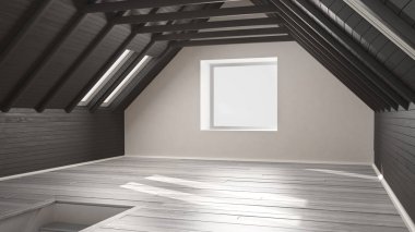 Boş oda, çatı, çatı, Parke ahşap zemin ve ahşap tavan