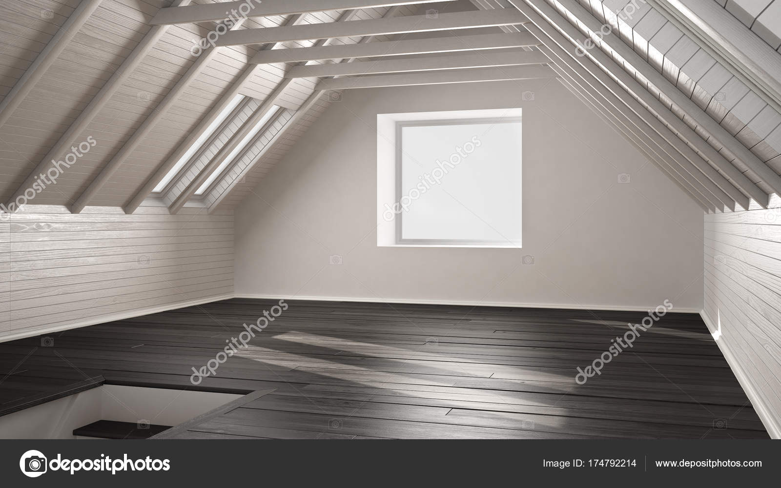 Empty Room Loft Attic Parquet Wooden Floor And Wooden