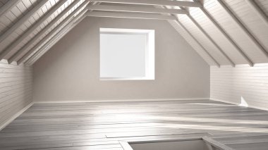 Boş oda, çatı, çatı, Parke ahşap zemin ve ahşap tavan