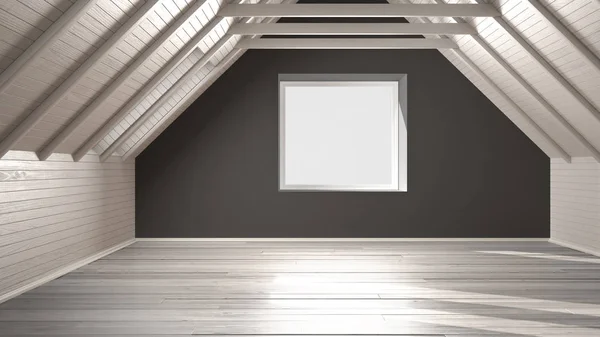 Пустая комната, лофт, чердак, паркет деревянный пол и деревянный потолок — стоковое фото