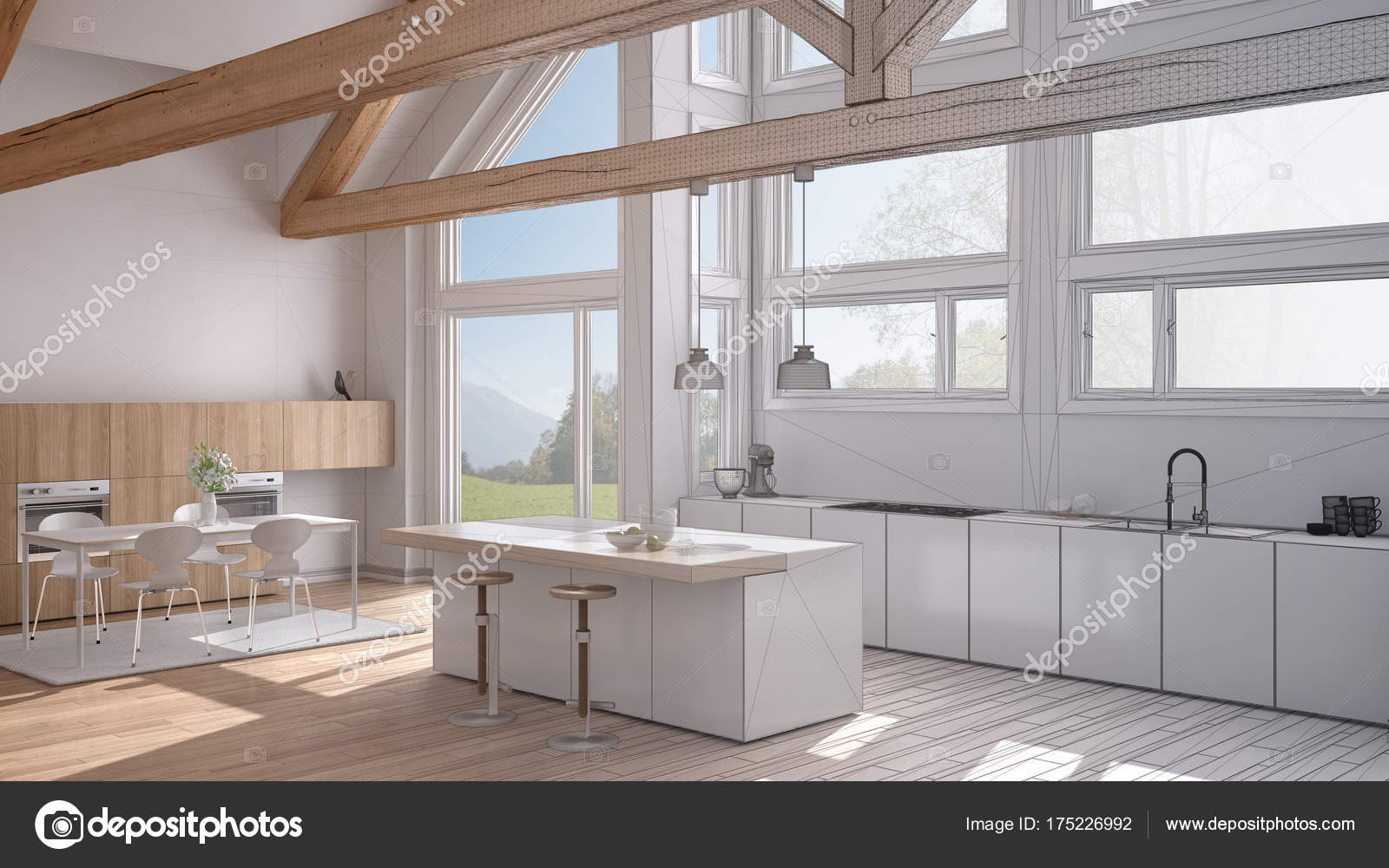 Progetto incompiuto di cucina moderna in classica villa, loft ... Villa moderna progetto
