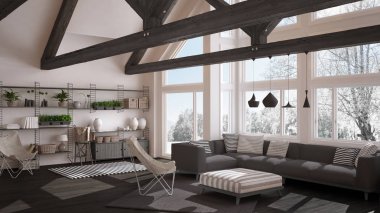 Oturma odası lüks Eko ev, parke zemin ve ahşap çatı t