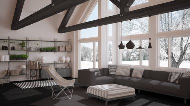 Oturma odası lüks Eko ev, parke zemin ve ahşap çatı t