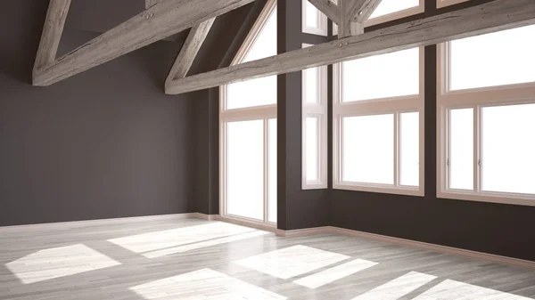 럭셔리 하우스 바닥과 지붕에 파노라마 흰색과 인테리어 디자인 — 스톡 사진