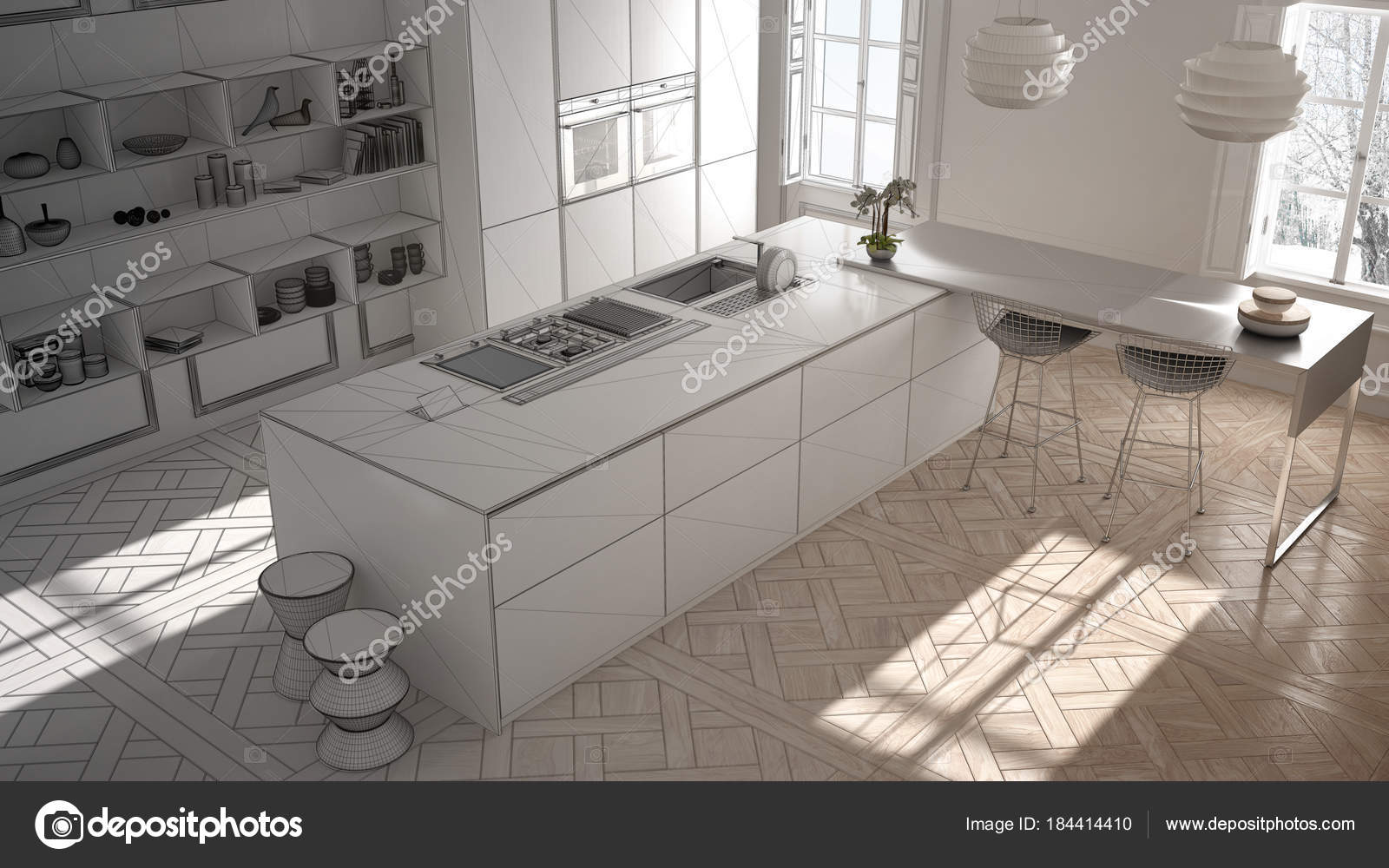 Progetto incompiuto di mobili da cucina moderni in camera classic ... Progetto incompiuto di mobili da cucina moderni in camera classic ...