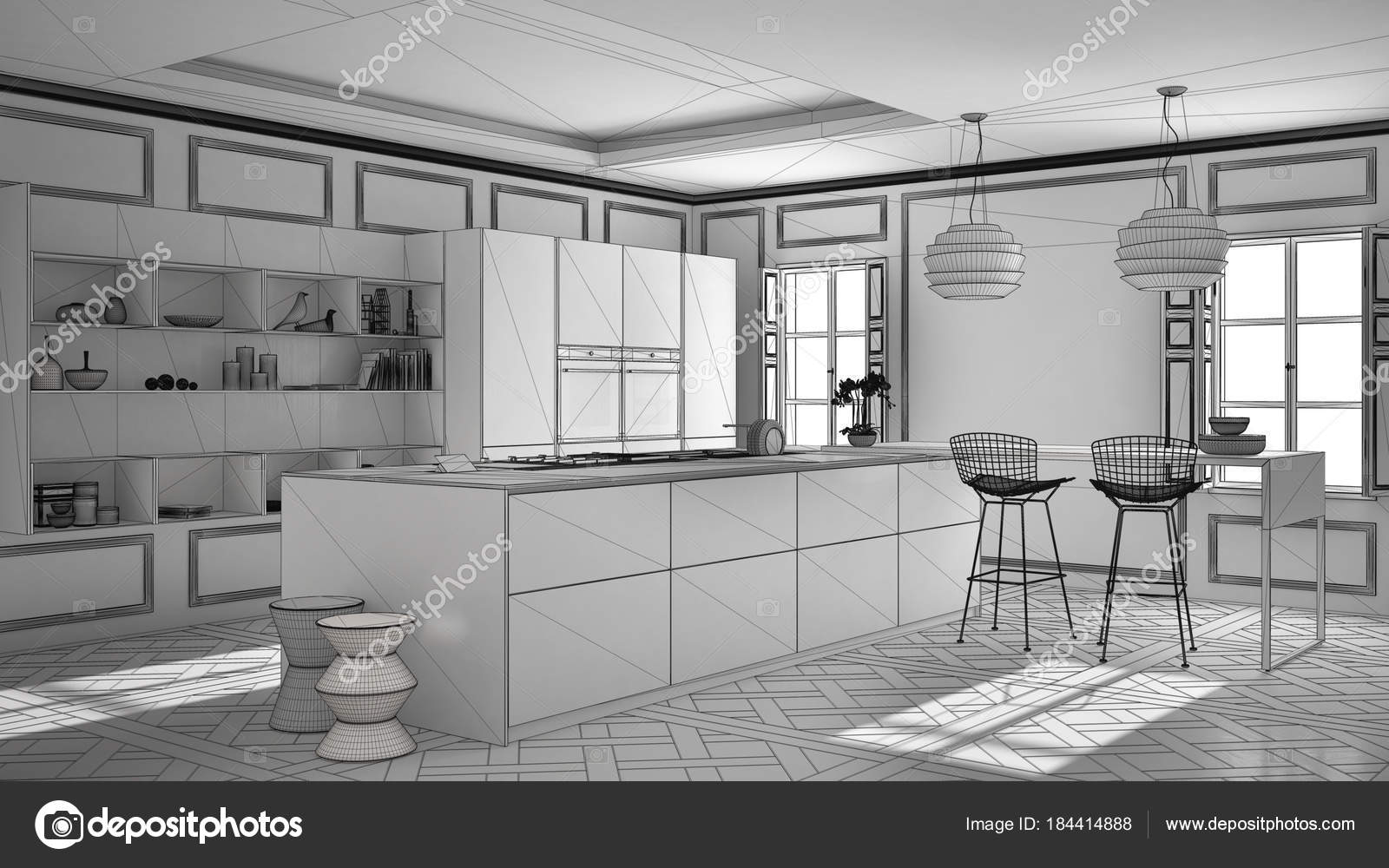 Progetto incompiuto di mobili da cucina moderni in camera classic ... Progetto incompiuto di mobili da cucina moderni in camera classic ...