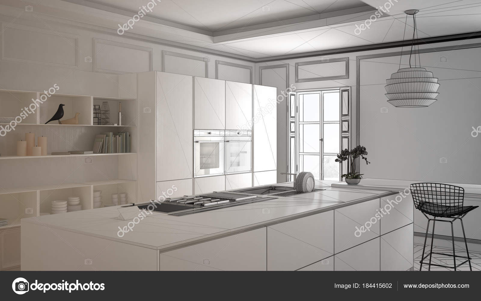 Progetto incompiuto di mobili da cucina moderni in camera classic ... Progetto incompiuto di mobili da cucina moderni in camera classic ...