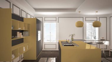 Klasik Oda, eski parke, minimalis modern mutfak mobilya