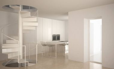 Modern boş alanda minimalist merdiven içinde TZB mutfak